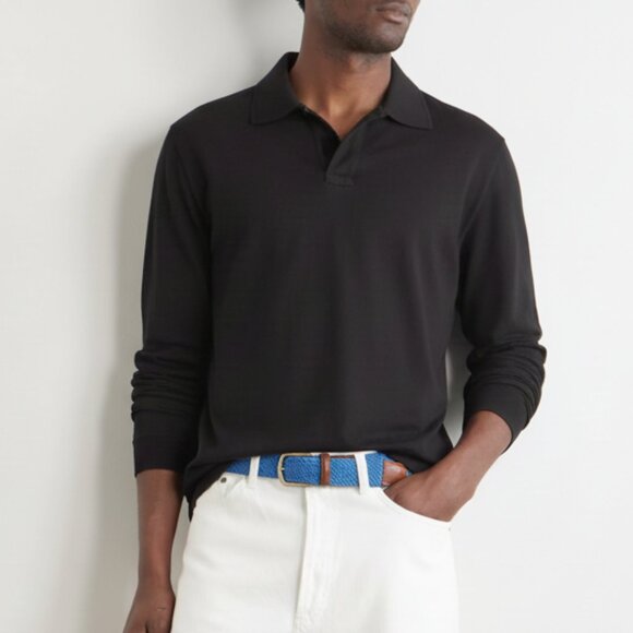 Massimo Alba Polo Shirt Mens Black Cotton Cashmere Long Sleeve Aruba Rico Italy